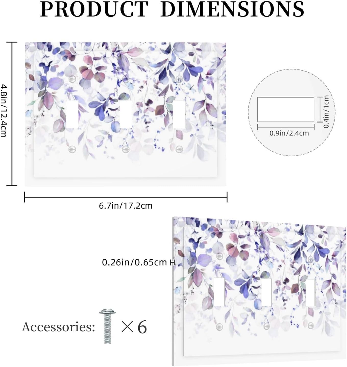 Purple Eucalyptus Watercolor Floral Rustic Leaf Decorative Switch Plates 3 Gang Wall Plate Triple Toggle Light Switch Cover Faceplate Electrical Wall Panels for Farmhouse Home Decor