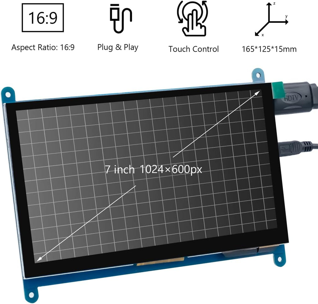 7 Inch IPS LCD Touch Screen Display Panel 1024×600 Capacitive Screen HDMI Monitor for Raspberry Pi5/Pi4/Pi3/ZERO W, BB Black, Windows 10 8 7