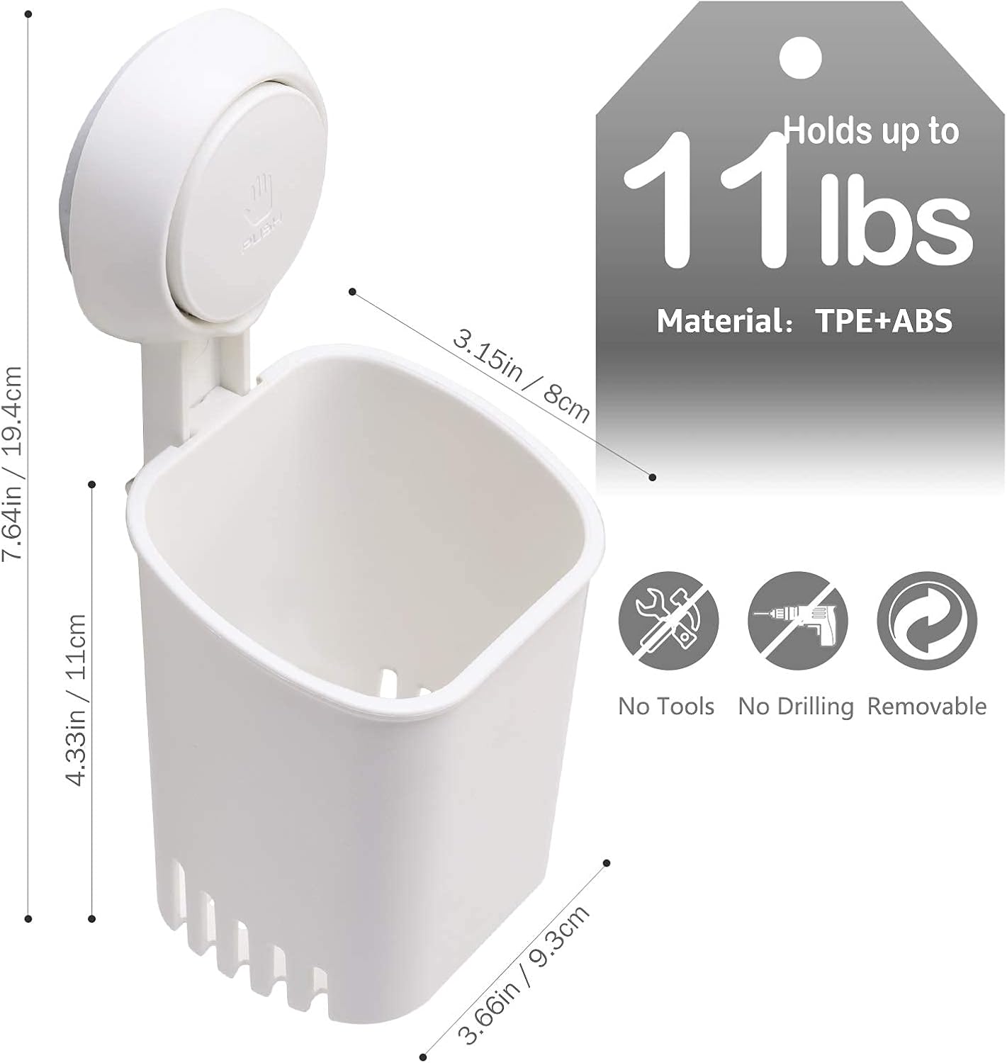 LEVERLOC Powerful Suction Cup Toothbrush Holder, Drill-Free Wall Shower Holder for Toothbrush, Toothpaste, Razor, Removable Suction Cup in Shower, Self-draining Kitchen Tableware Organizer, White