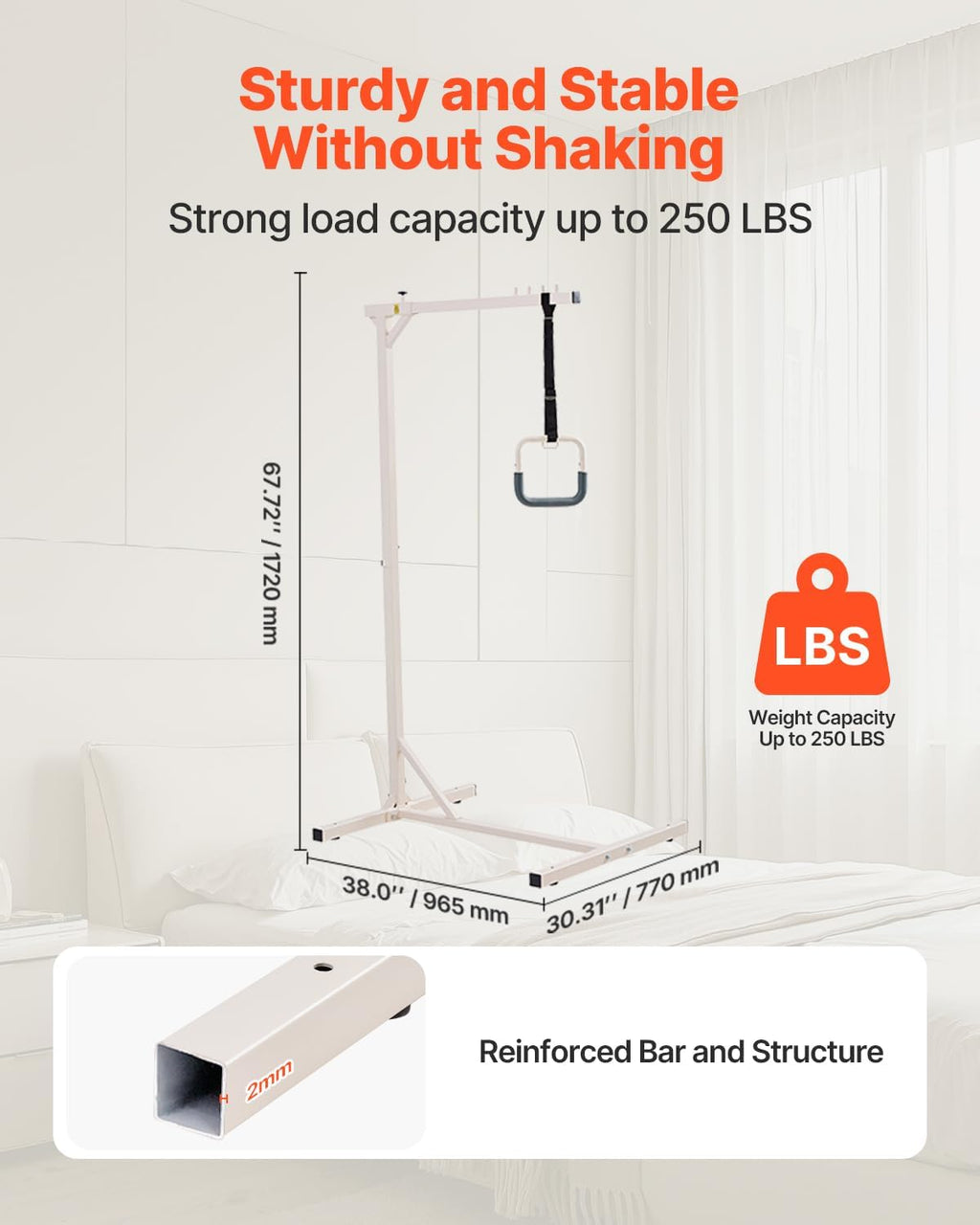 VEVOR Trapeze Bar for Bed Mobility, Heavy-Duty Steel Free Standing Trapeze Bar 250 LBS Weight Capacity, Hospital Bed Pull Up Assist for Elderly & Disabled, Ideal for Hospitals, Nursing Home, Home Care