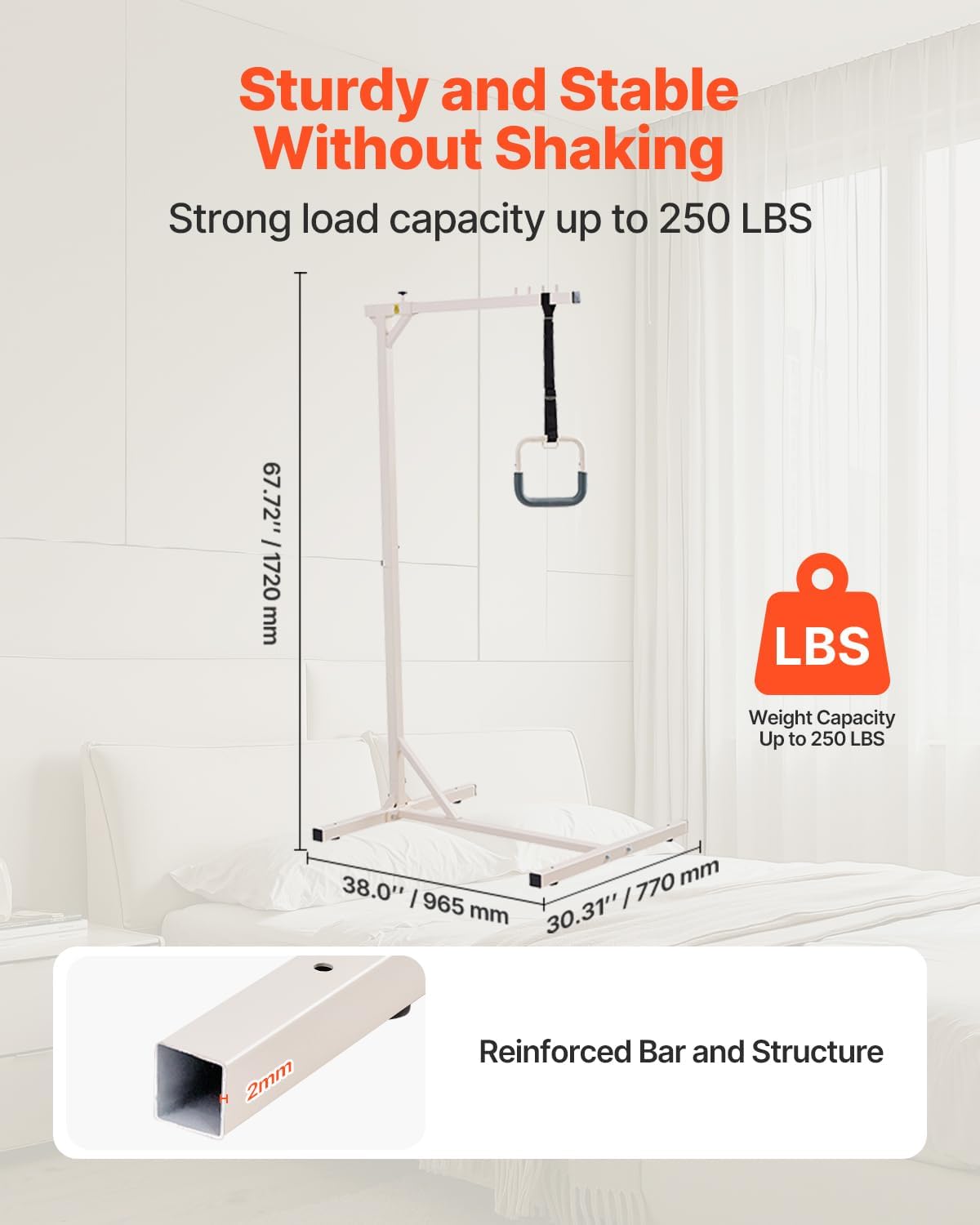 VEVOR Trapeze Bar for Bed Mobility, Heavy-Duty Steel Free Standing Trapeze Bar 250 LBS Weight Capacity, Hospital Bed Pull Up Assist for Elderly & Disabled, Ideal for Hospitals, Nursing Home, Home Care