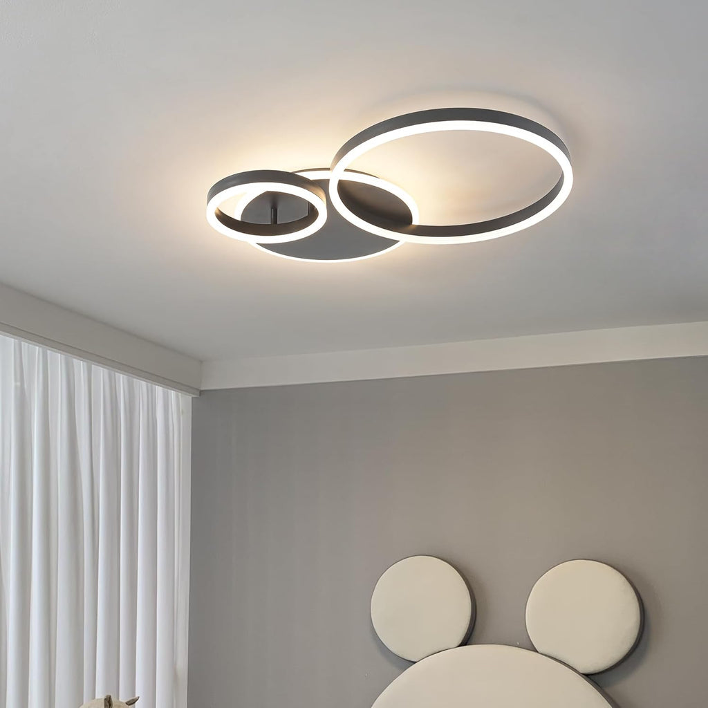O'NEELDY Modern Dimmable LED Flush Mount Ceiling Light Remote Control Acrylic Ring Chandelier, 48W 3000K-6000K Adjustable, Black Fixture for Bedroom, Living Room, Dining Room, Kitchen and Hallway
