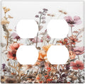 Boho Nursery Wildflower Flora Vintage Flower Outlet Covers 2 Gang Double Duplex Decorative Light Switch Covers Electrical Wallplates Socket Faceplate for Bedroom Living Room Decor