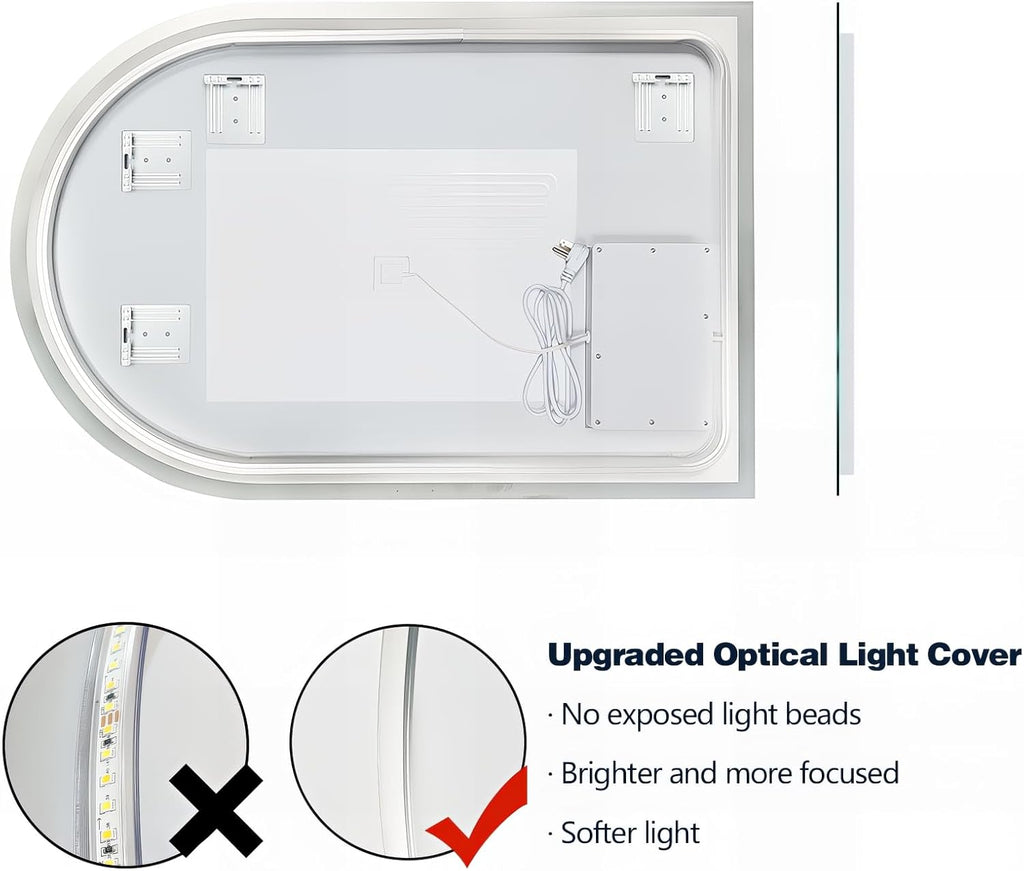 Niccy Arched LED Bathroom Mirror, 40x24 Arch Wall Mounted Frameless Bathroom Mirror for Vanity, Smart Lighted Frontlit Mirrors with Memory Function for Bathroom Bedroom Beauty Hair Salon
