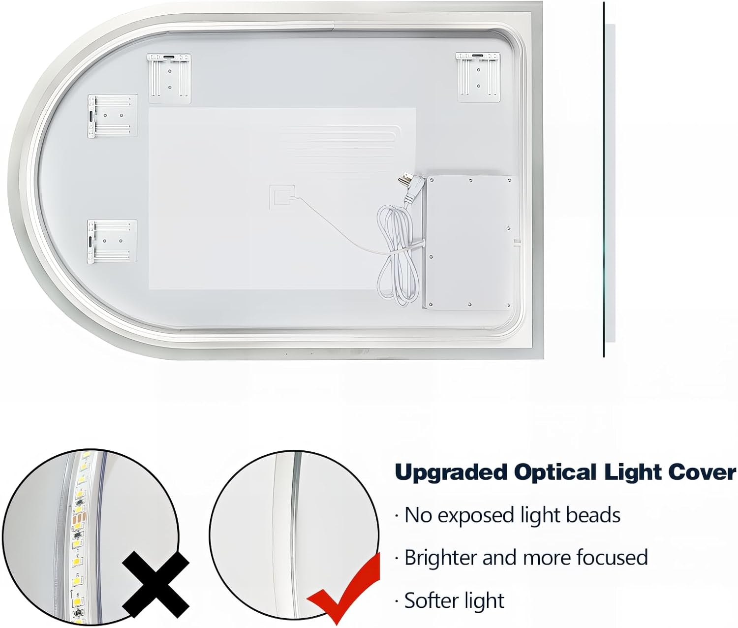 Niccy Arched LED Bathroom Mirror, 40x24 Arch Wall Mounted Frameless Bathroom Mirror for Vanity, Smart Lighted Frontlit Mirrors with Memory Function for Bathroom Bedroom Beauty Hair Salon