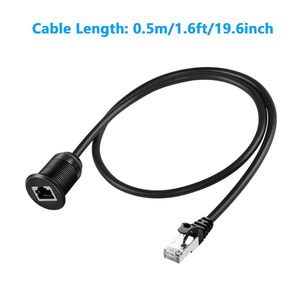 Cat6 RJ45 Panel Mount Extender Cable Male to Female CAT6 Ethernet LAN Cable Threaded Fixed for Car Motorcycle Truck Boat Dashboard Panel Flush Mount Waterproof Dustproof (0.5M/1.6Ft)
