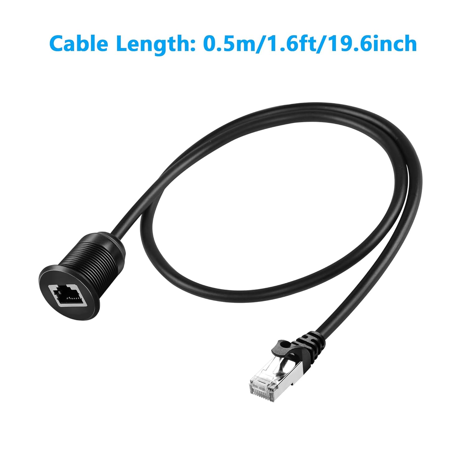 Cat6 RJ45 Panel Mount Extender Cable Male to Female CAT6 Ethernet LAN Cable Threaded Fixed for Car Motorcycle Truck Boat Dashboard Panel Flush Mount Waterproof Dustproof (0.5M/1.6Ft)