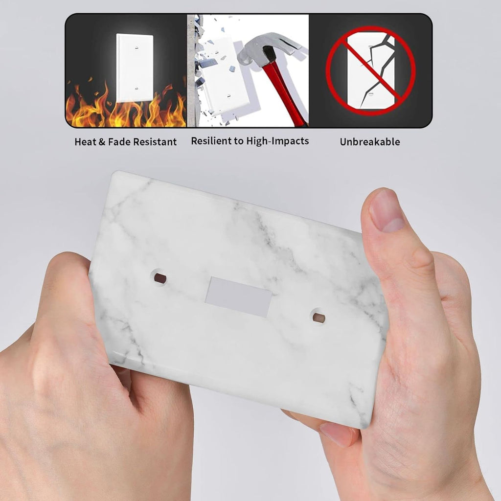 White Marble Pattern Light Switch Cover Decorative Single Toggle Wall Plate 1-Gang Art Print Faceplate for Kids Kitchen Home Room Decor 4.5" x 2.76"