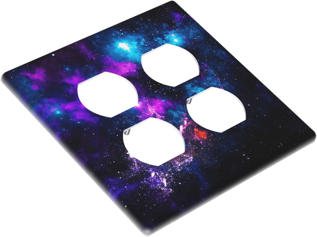 Outer Space Colorful Starry Sky Galaxy Planet Outlet Covers 2 Gang Double Duplex Decorative Light Switch Covers Electrical Wallplates Socket Faceplate for Bed Room Living Room Decor