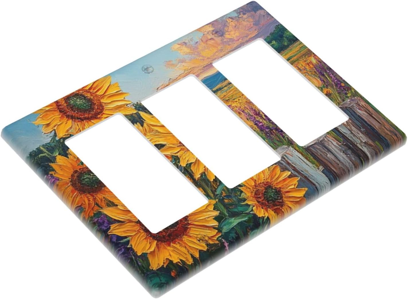 Decorative Outlet Covers Rustic Wilderness Sunflower Lavender Muzha Oil Painting 3 Gang Wall Plate Triple Rocker Light Switch Cover Plate Jumbo Electrical GFCI Faceplate