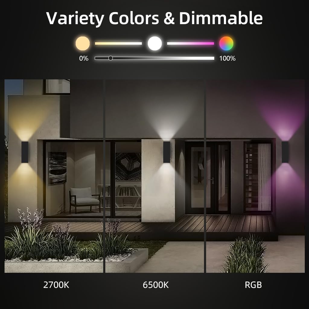 KIZON Smart Outdoor Wall Lights RGBCW Color Changing, Modern Dusk to Dawn Outdoor Sconce Lights Up and Down Lighting, Exterior Light Fixture for House Porch Garage, Compatible with Alexa, ETL Listed