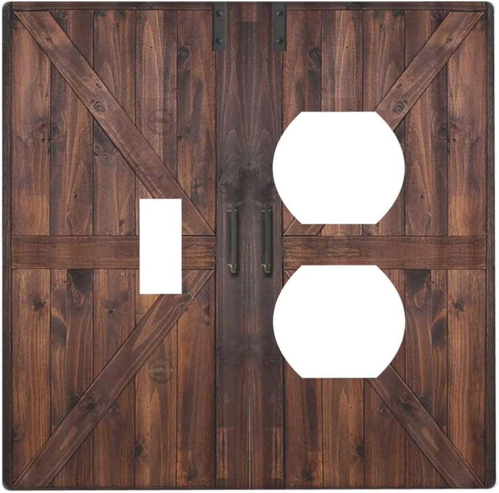 Decorative Outlet Covers Vintage Brown Farmhouse Barn Door 2 Gang Light Switch Cover Plate Single Toggle Duplex Wall Plates for Electrical Outlets Switch Plate Covers for Bedroom Home Decor