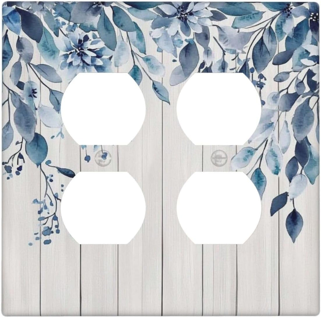 Eucalyptus Rustic Watercolor Plant Outlet Covers 2 Gang Double Duplex Decorative Light Switch Covers Electrical Wallplates Socket Faceplate For Farmhouse Home Decor
