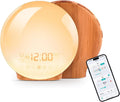 Smart APP Sunrise Alarm Clock with 4 Alarms & Natural Sounds for Heavy Sleepers, App No Signup, Wake Up Light, 11 Night Ligh, Sleep Aid 7 White Noise Machines & FM, Wireless Speaker (Wood Grain, 1PCS)
