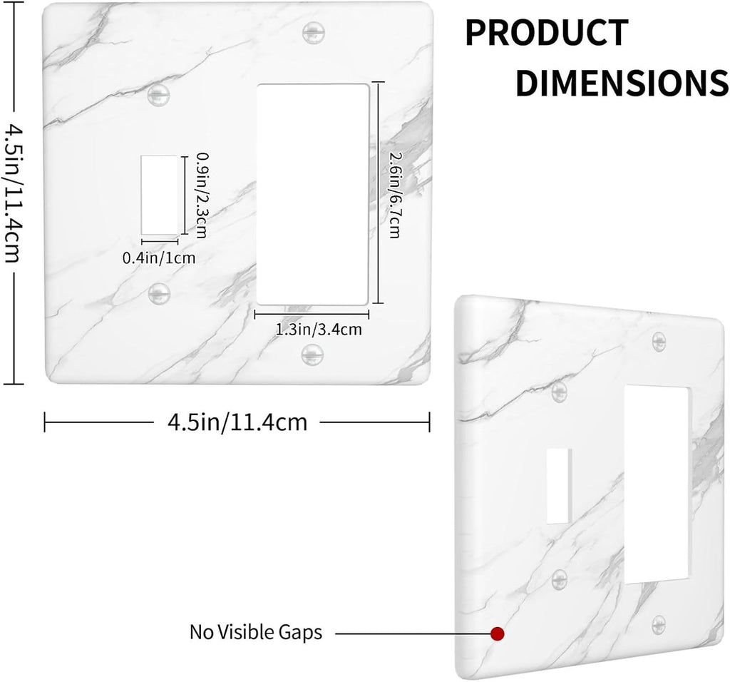 Outlet Covers Modern White Gray Marble 1 Toggle 1 Rocker Combination Decorative Wall Plate Electrical Switch Plates Light Switch Cover Plate for living Room Bathroom Decor