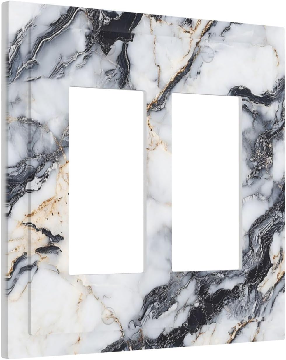 Decorative Outlet Covers Black Gold Marble Abstract Modern Luxury 2 Gang Double Rocker Light Switch Cover Plate Electrical Switch Plate Cover Decorate GFCI Wall Plate for Bedroom Home Decor