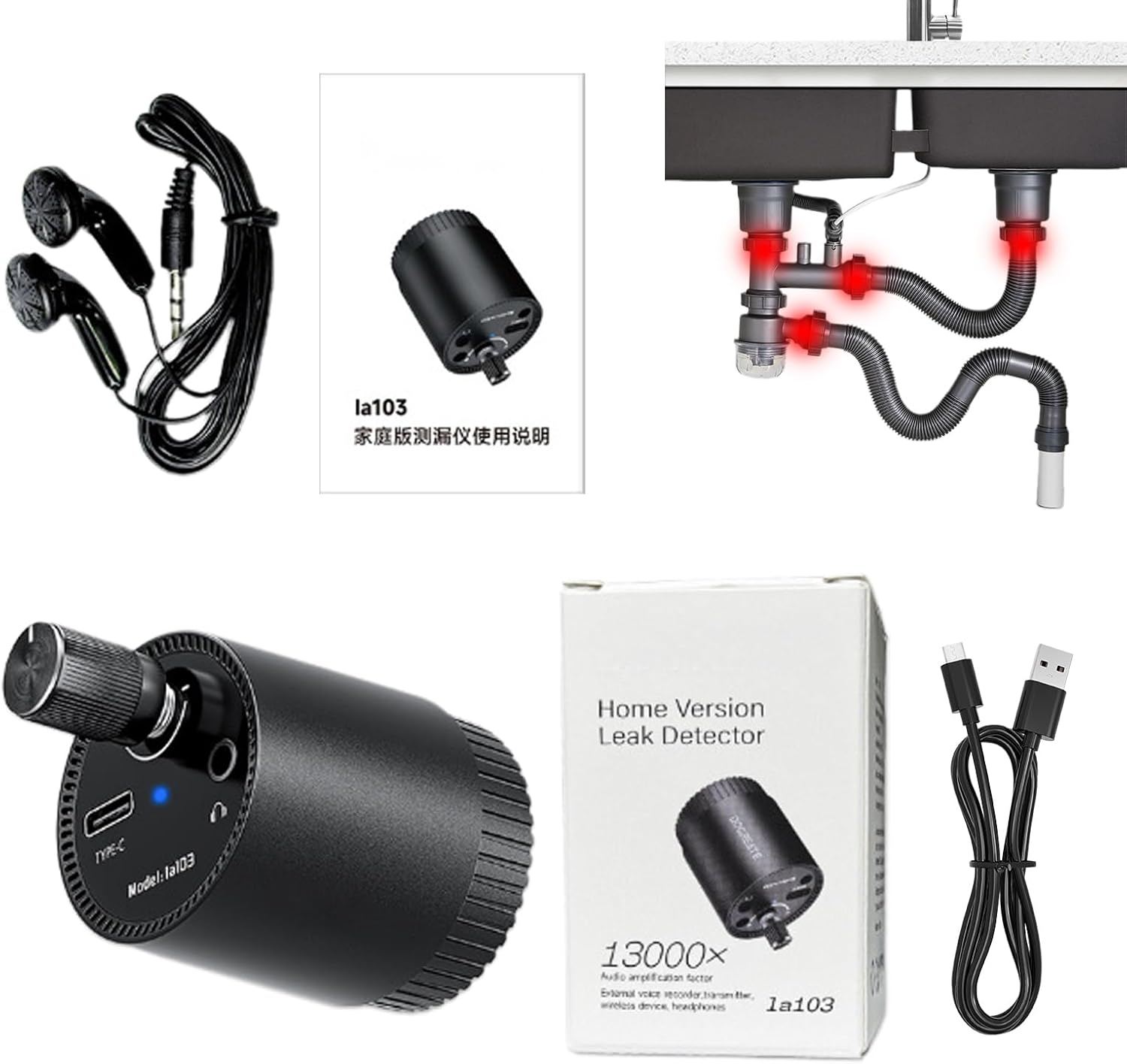 Water Leak Detector, Smart Home Monitoring Device, Underground Leak Sensor for Basement and Kitchen Use, Compact Design, Fast Alert System, Safety Tool for Bedrooms, Laundry, and Apartments