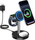 2025 3 in 1 Wireless Charging Station Compatible with MagSafe, 15W Fast Magnetic Mag-Safe Charger Stand for Apple iPhone 17 16 15 14 13 12 Series iWatch AirPods Pro 4 3 2, SilverBlack
