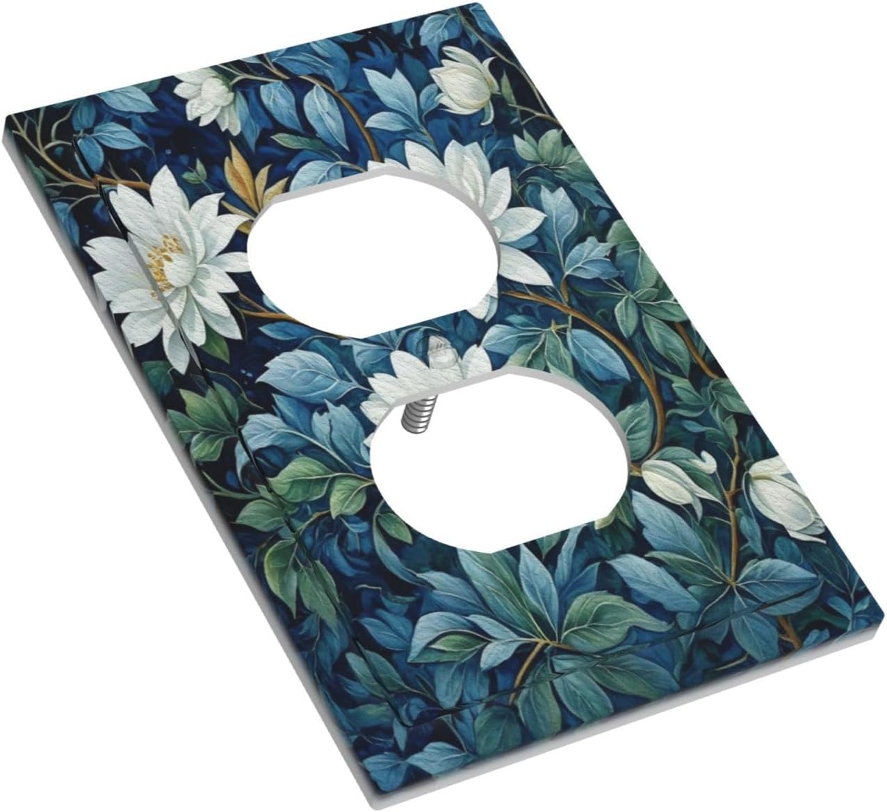White Flowers Green Leaves Light Switch Cover 1 Gang Outlet Plate Single Duplex Wall Plate Covers Decorative Switchplate Covers Electrical Faceplate for Home Decor
