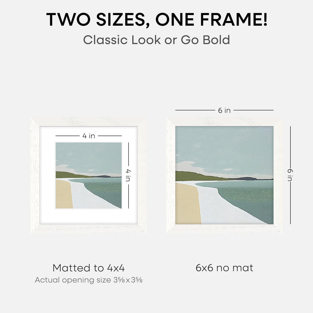 Homeforia 6x6 Picture Frames White, High-End Oak 6 x 6 Square Wood Frame with Mat 4 by 4 inch Photo, 6x6 Wooden Frame Matted to 4x4 Art, 6by6 Wall or Tabletop Frames, Tempered Glass, Wall Kit, Set of 1