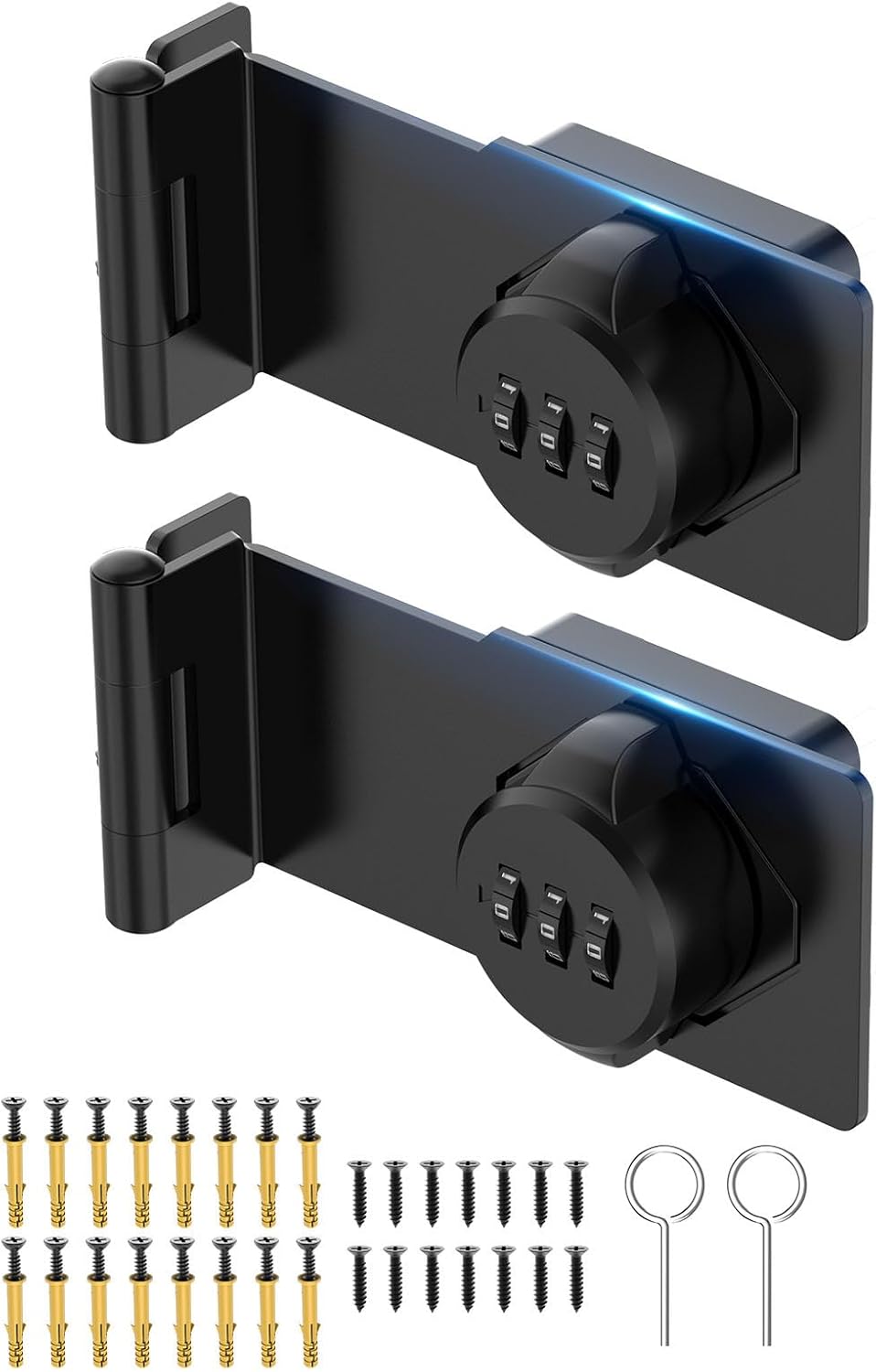 Cabinet Password Hasp Locks, 90 Degree Barn Door Lock, Household Security Combination Latch Lock for Locker, Fence, Bathroom, Outdoor, Garden (Black-2PCS)