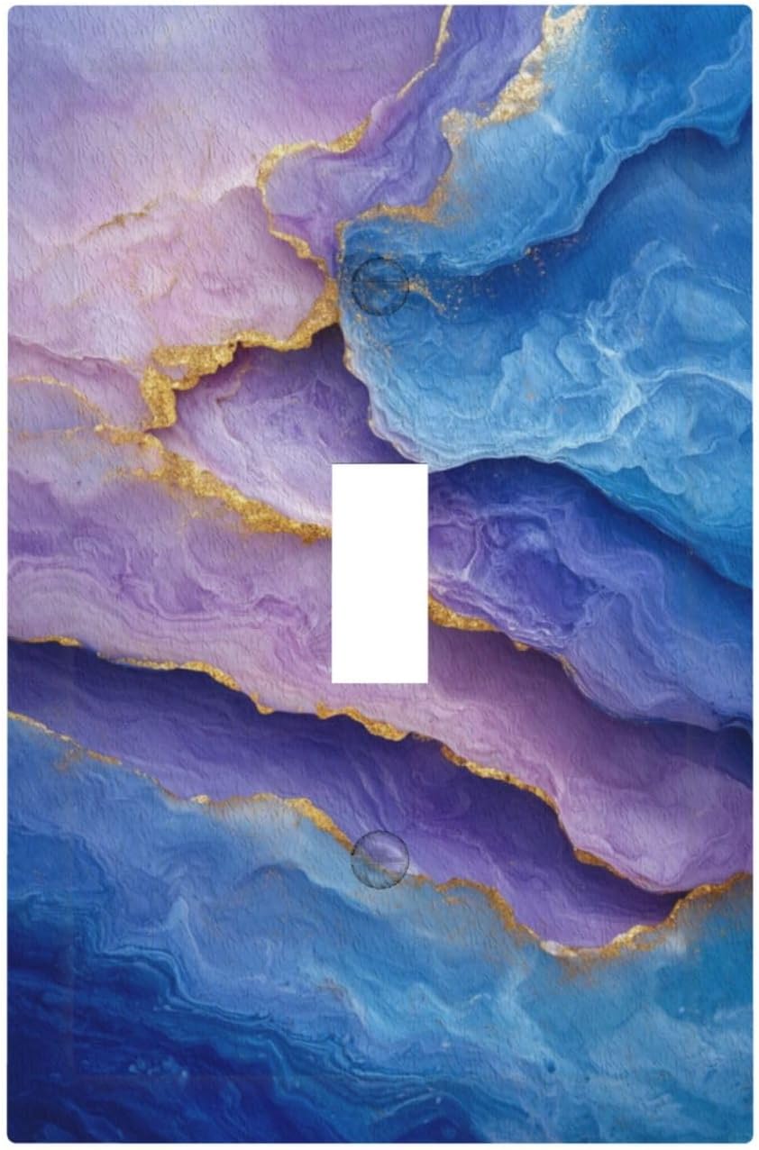 Decorative Light Switch Plate Covers Abstract Blue Purple Gold Marble Texture 1 Gang Light Switch Cover Plate Single Toggle Wall Plate Outlet Covers Faceplate for Bathroon Kitchen Decor