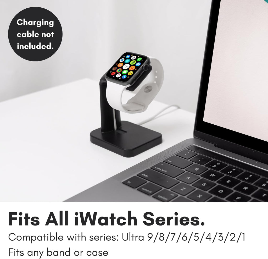 Macally Apple Watch Charger Stand for Series Ultra, 10, 9, 8, 7, 6, 5, 4, 3, 2, 1, SE (44mm, 42mm, 40mm, 38mm) - iWatch AppleWatch Stand Dock - Apple Watches Charging Station - Black
