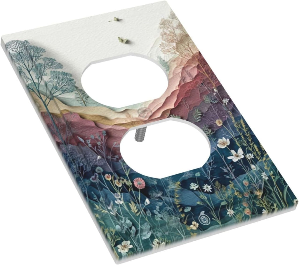 Wildflowers Rustic Flowers Floral Plants Duplex Outlet Wall Plate Cover Vintage Mountain Decorative Light Switch Covers Electrical Faceplate Switch Plates for Bathroom Kitchen Home
