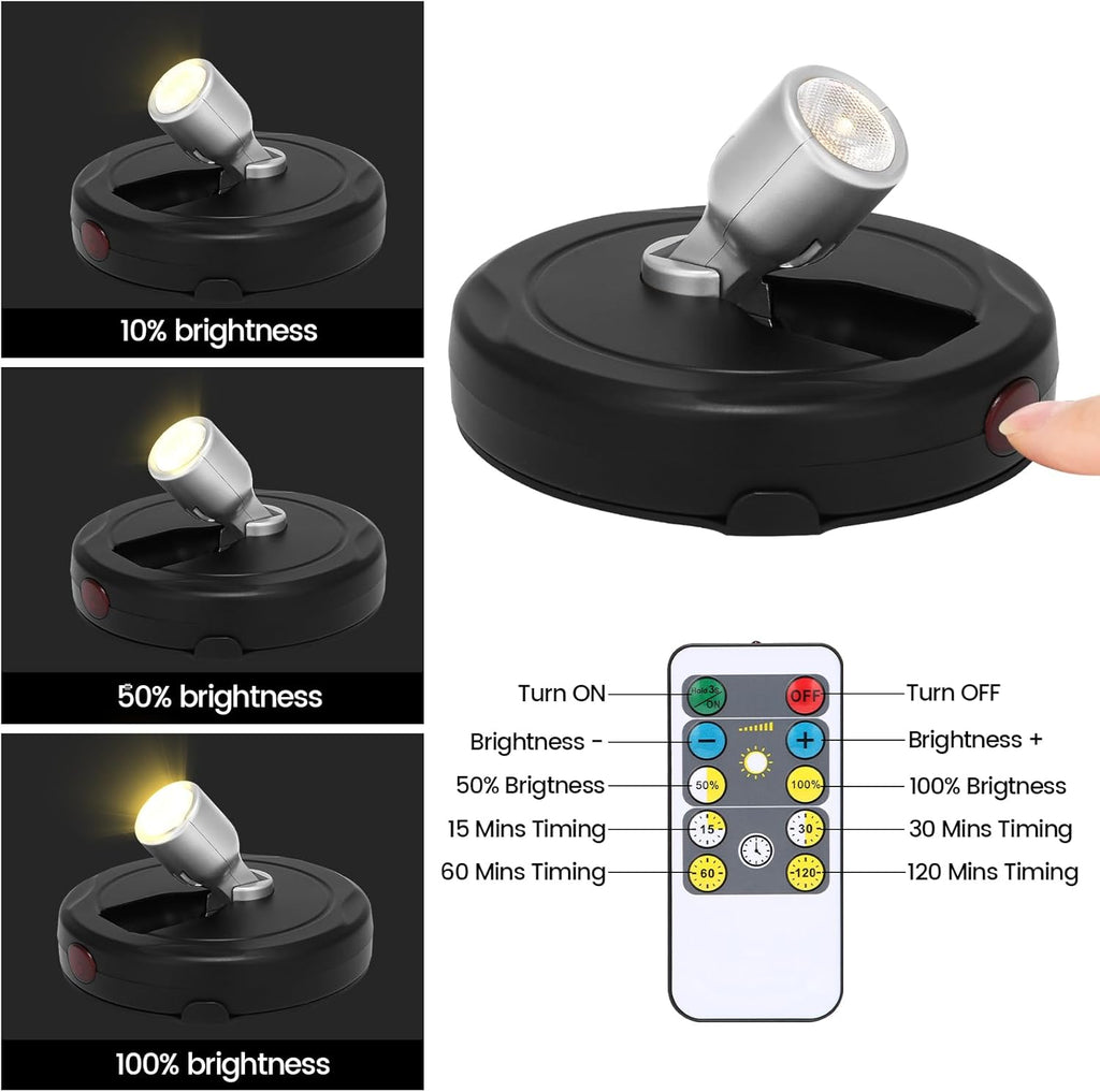 LED Spotlight Battery Operated, Wireless Picture Light, Accent Spot Light for Indoor Plant Tree, Display Puck Lights with Remote, Stick on Uplighting for Wall Photo Painting Dartboard Decor Artwork