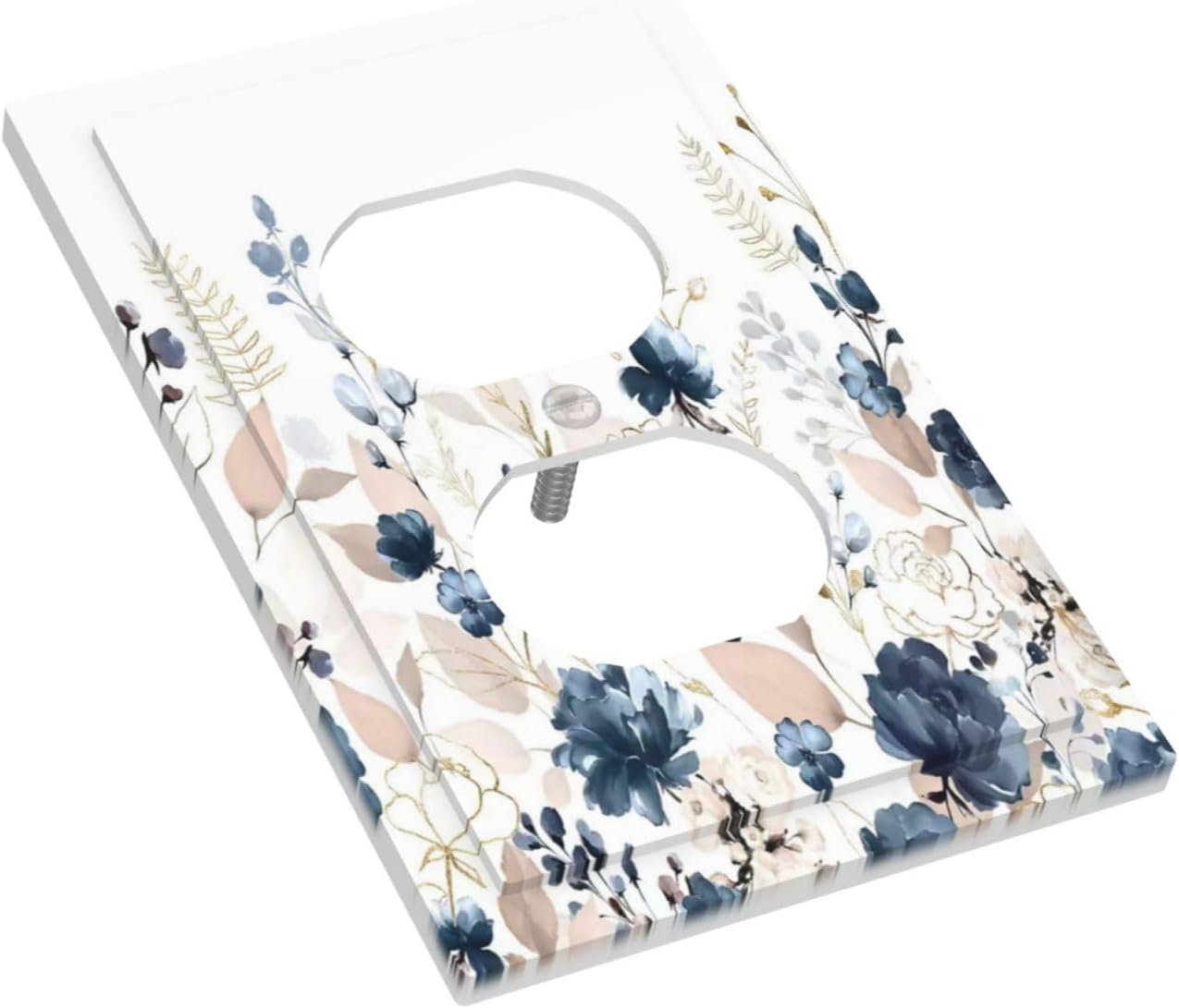 Blue Flora Boho Vintage Flower Golden Leaves Outlet Covers 1 Gang Duplex Light Switch Cover Decorative Switch Plates Electrical Receptacle Faceplate Wall Plate for Bedroom Living Room Decor