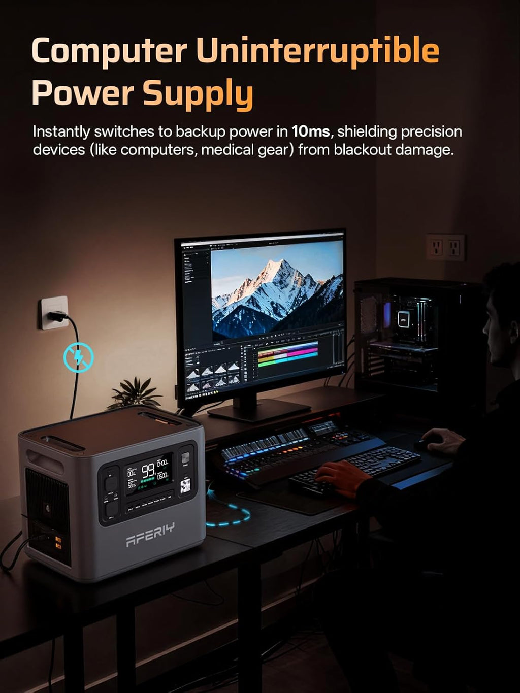 AFERIY P280 2800W Portable Power Station with 400W Solar Panel, 2048Wh LiFePO4 Battery,Expandable to 10kWh,1800W AC Charging Less 38 mins,UPS Solar Generator for Home Use,Power Outages,Camping,and RVs