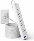 15Ft Long Extension Cord, SUPERDANNY Surge Protector Power Strip with 6 Outlets & 3 USB Ports, Flat Plug Power Strip Wall Mountable, Desk Charging Station for Home Office, College Dorm Room Essentials