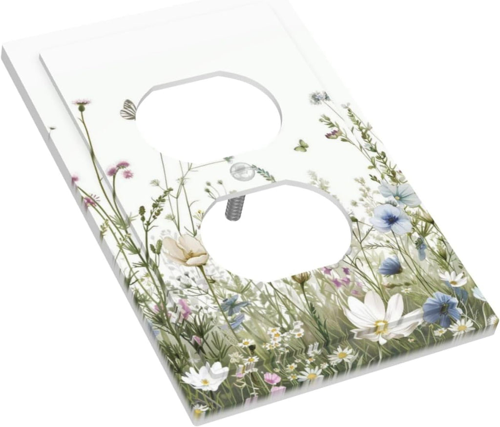 Colorful Wildflowers Daisy Plant Butterfly Floral Outlet Covers 1 Gang Duplex Light Switch Cover Decorative Switch Plates Electrical Receptacle Faceplate Wall Plate for Bed Room Living Room Decor