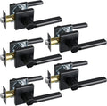 Passage Door Lever (No Lock), Heavy Duty Interior Square Handle for Hallway and Closet, Matte Black, Reversible for Right&Left Handed, 5Packs