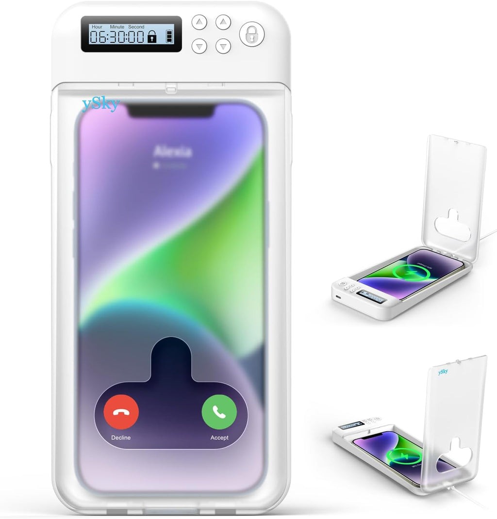 ySky Timed Phone Lock Box for iPhone & Android - Self-Control Timer to Help Kids & Students Focus Back - Translucent