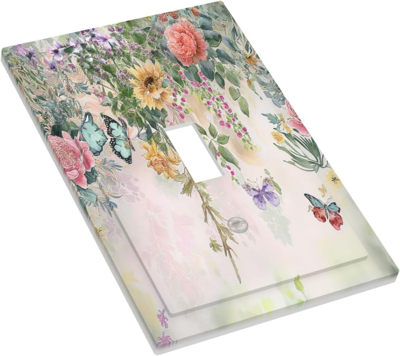 Rustic Floral Watercolor Flower Blossom Butterfly Single Toggle Light Switch Cover plate Outlet Cover Decorative Switchplate Wall Plates Electrical Panel Cover for Bathroom Living Room 5 X 3 IN