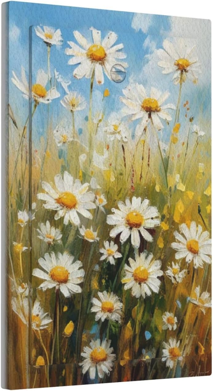 Decorative Light Switch Plate Covers White Daisy Flowers Floral Oil Painting 1 Gang No Device Single Blank Outlet Covers Wall Plate Light Switch Cover Plate for Bedroom Home Decor