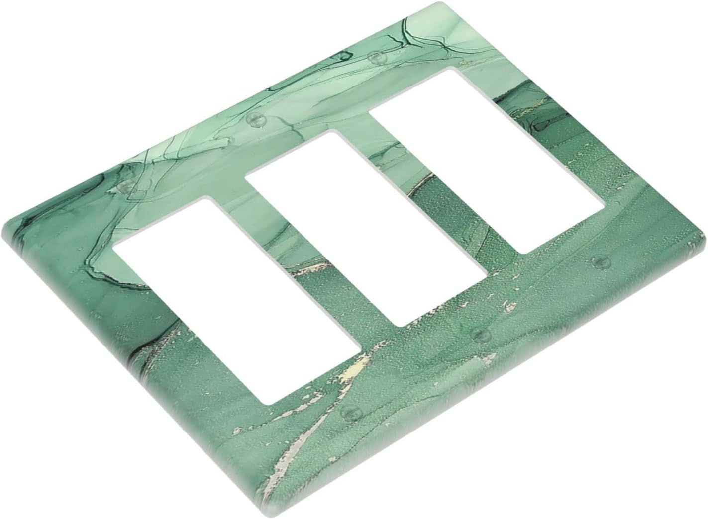 Light Switch Covers Simple Green Marble 3 Gang Rocker Electrical GFCI Decorative Triple Outlet Wall Plate Cover Switchplate for living Room Office Decor