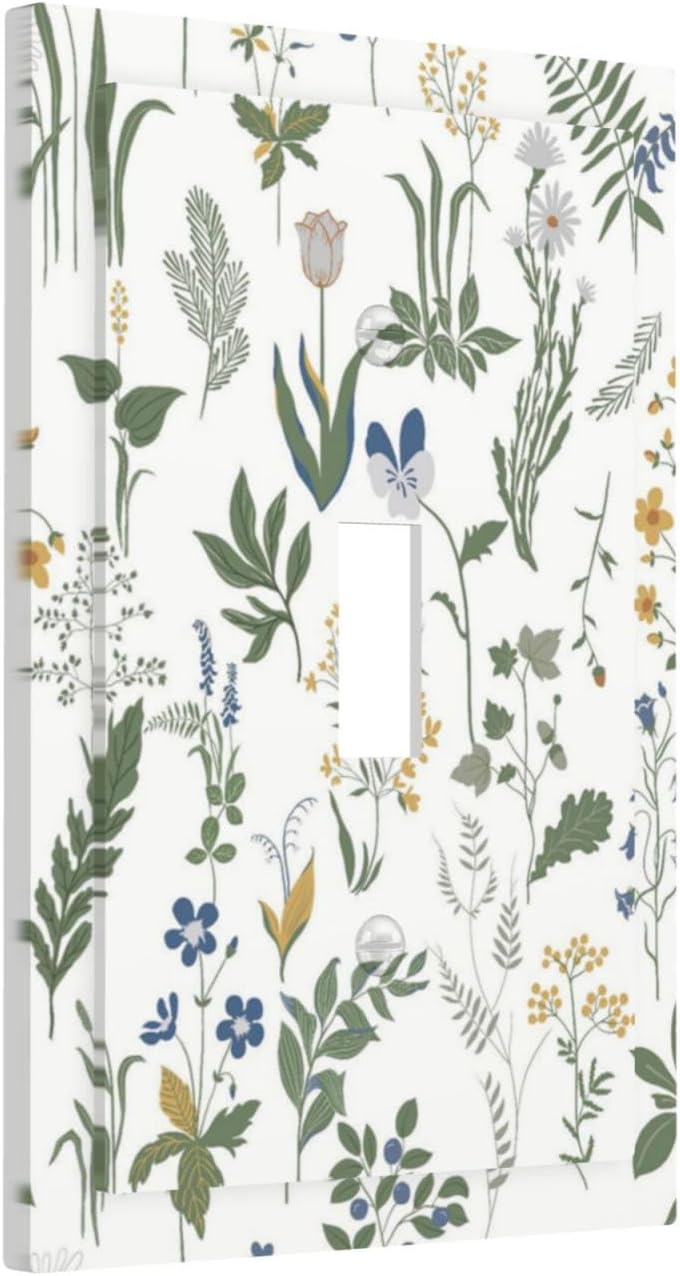 Decorative Light Switch Cover Floral Green Leaf Plant Flowes 1 Gang Single Toggle Device Electrical Faceplate Switchplates Decorator Outlet Wall Plate For Bed Room Farmhouse Decor