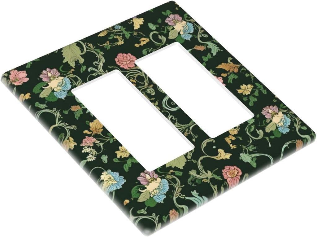 Decorative Outlet Covers Vintage Green Leaf Plant Rustic Pink Flower 2 Gang Wall Plate Double Rocker Two Switch Wall Cover Plate Jumbo Dual GFCI Faceplate for Home Decor
