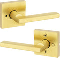 Kwikset Halifax Interior Privacy Door Handle with Lock, Door Lever for Bathroom and Bedroom, Satin Brass Reversible Keyless Push Button Lock Door Lever, with Microban Protection