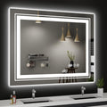 LED Bathroom Mirror, 40"x32" with Front and Backlit, Anti-Fog, Bathroom Vanity Mirror for Wall, Memory Function, Stepless Dimmable, Tempered Glass (Horizontal/Vertical)