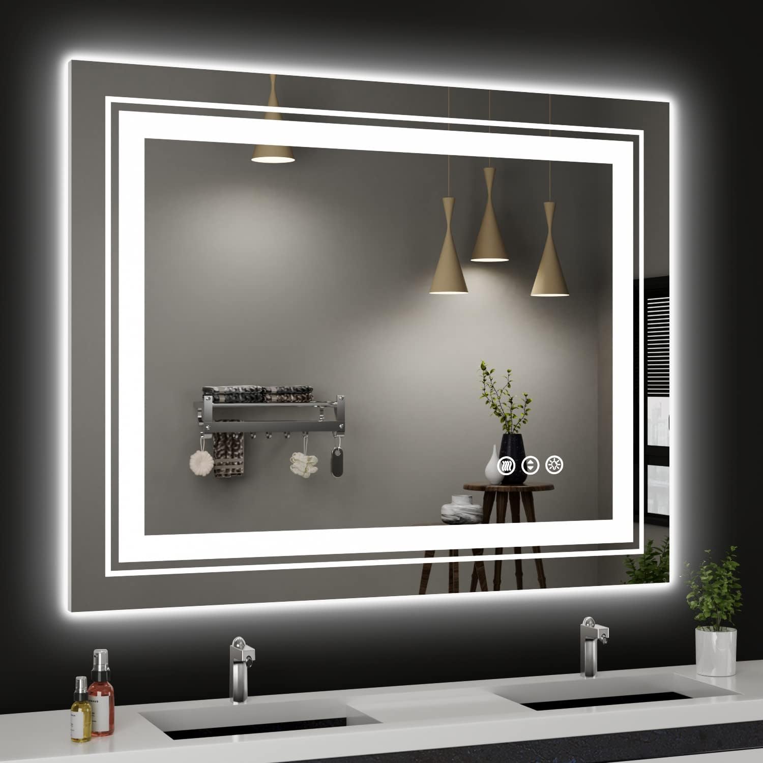 LED Bathroom Mirror, 40"x32" with Front and Backlit, Anti-Fog, Bathroom Vanity Mirror for Wall, Memory Function, Stepless Dimmable, Tempered Glass (Horizontal/Vertical)