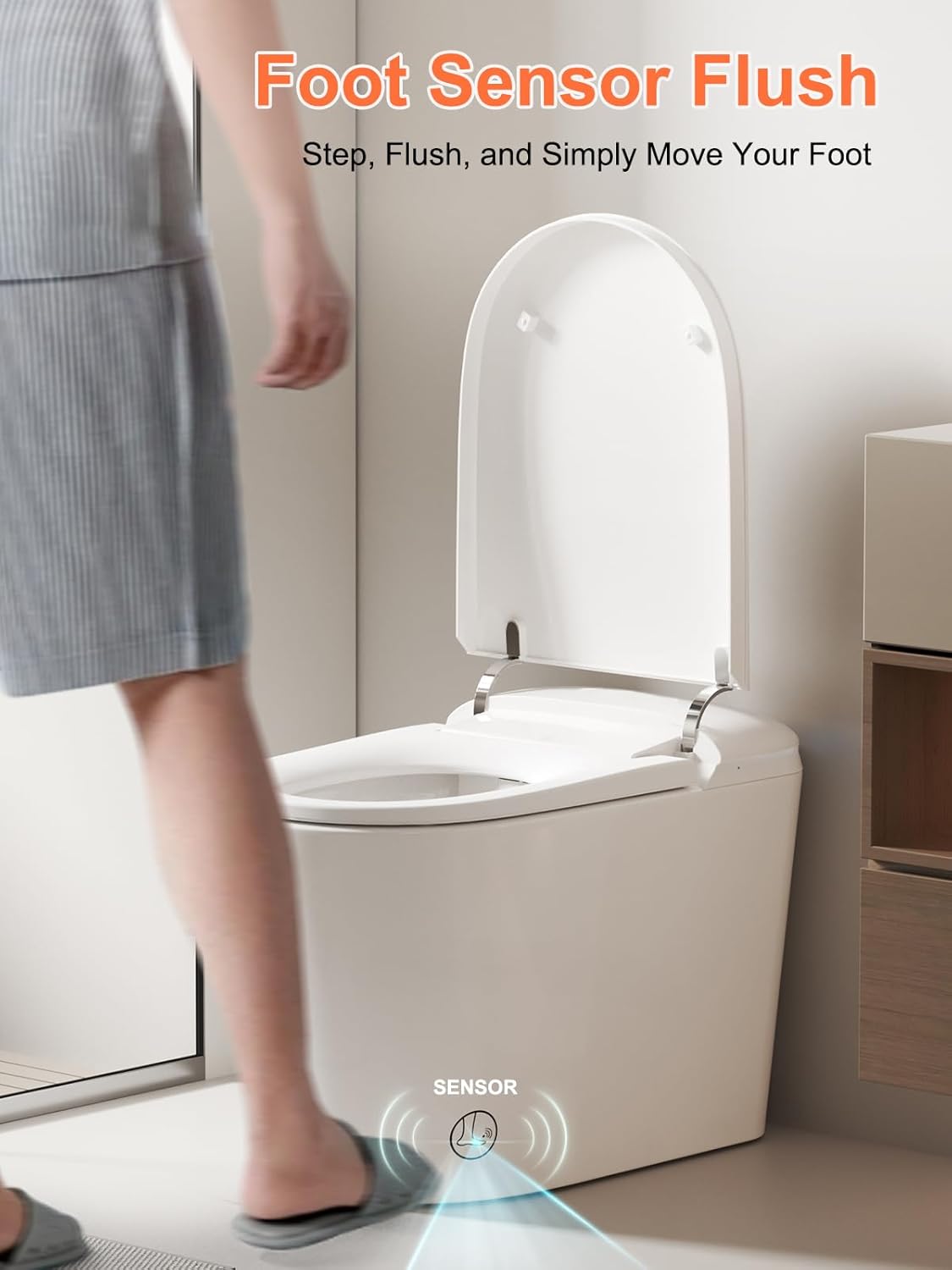 Smart Toilet - ADA Height Heated Seat, Tankless Auto-Flush, Foot Sensor, Night Light, Modern Elongated One-Piece for Bathrooms