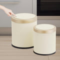 URALFA 2Pack Bathroom Trash Can with Lid, Small Garbage Can Dog Proof, Plastic Waste Basket with Pop-up Lid for Toilet, Office, Bedroom, Living Room, 2.8 Gallon + 3.7 Gallon (Cream White)