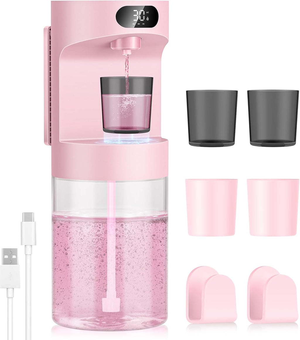 Automatic Mouthwash Dispenser for Bathroom,20.29 oz Touchless Electric Mouth Wash Dispensers Bathroom Accessories Set with 4 Magnetic Cups,4 Modes Wall Mounted Mouth Wash Dispenser for Home & Kids
