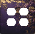 Decorative Outlet Covers Vintage Purple Peony Gold Leaf Flowers Floral 2 Gang Wall Plate Double Duplex Light Switch Cover Switch Plate Covers Faceplate for Bedroom Home Decor