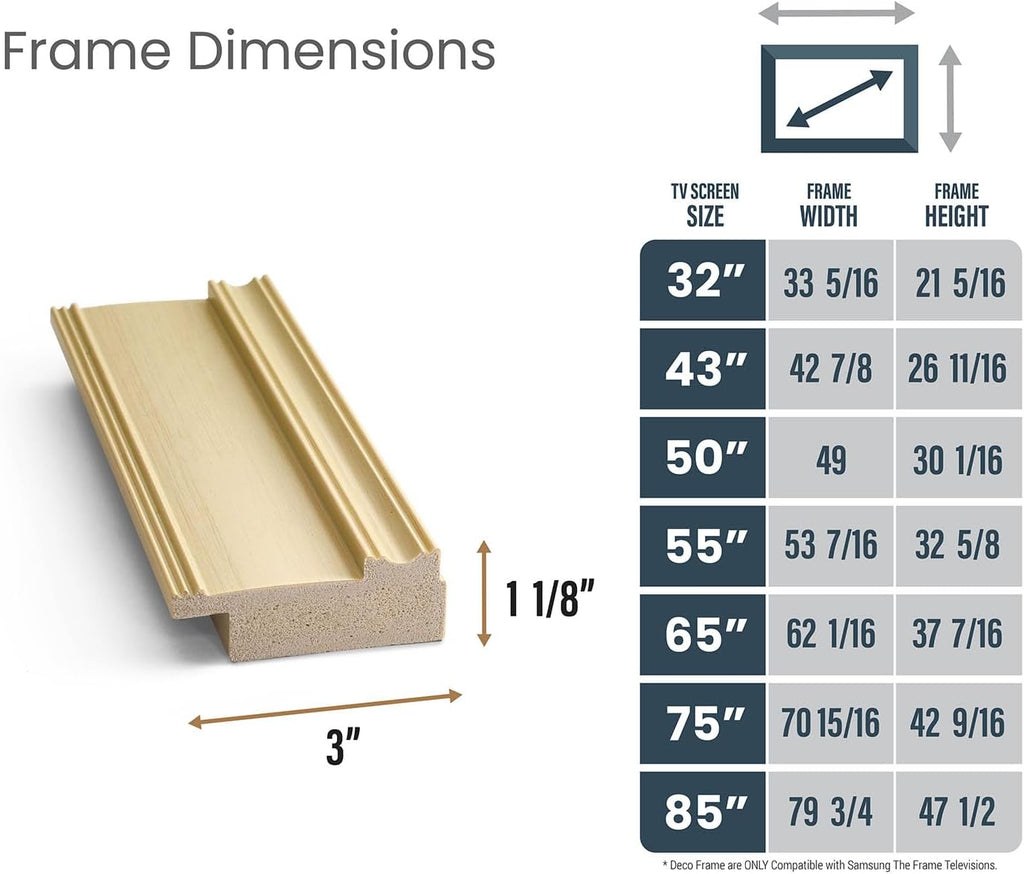 Antique White 65" Premiere Deco TV Frame - Compatible ONLY with Samsung The Frame TV and Pro TVs (Fits 2021-2025, LS03A, LS03B,LS03C,LS03D,LS03FA,LS03FW)