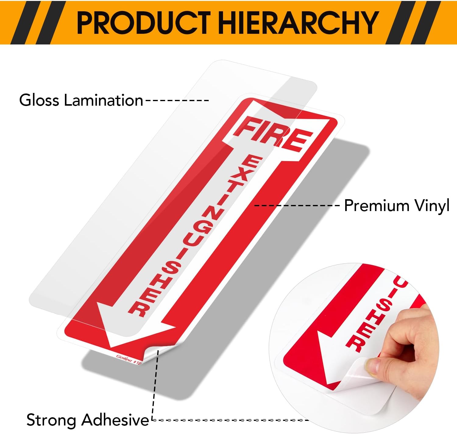 12 Pack Fire Extinguisher Sign, 12" X 4" Safety Sticker Signs, Fire Extinguisher Arrow Safety Signs, Self Adhesive, Weatherproof and UV Protected, Ideal for Office/Business, Home and Outdoor