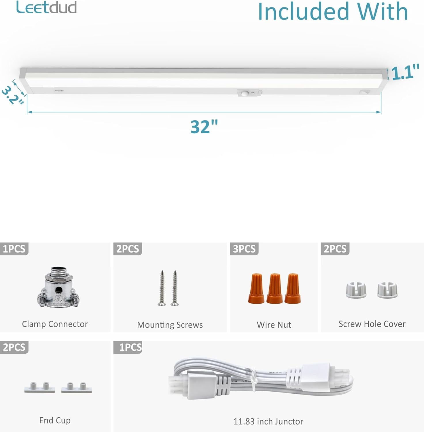 Under Cabinet Lighting Motion Sensor Hardwired, 32 Inch 16W Dimmable, 5 CCT 2700/3000/3500/4000/5000K, Eyes Care Design Linkable Under Counter Lights for Kitchen, Sink, ETL Listed, White